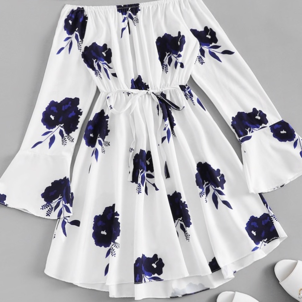 White and blue floral romper